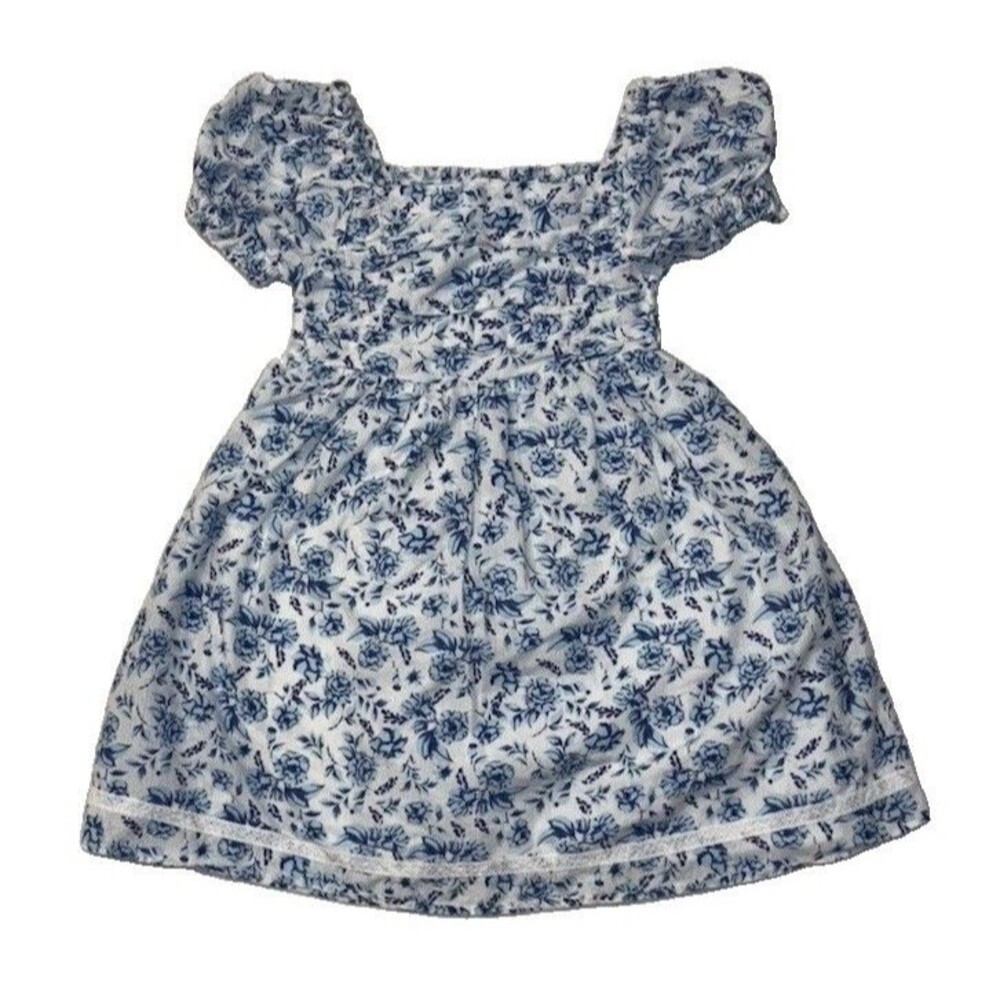 Joie Girls Blue Floral Dress Puff Sleeve Smocked Back Ruched Front Lined Size 6